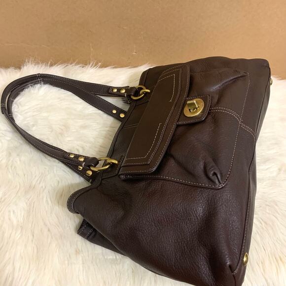 COACH Dark Brown Pebbled Leather PENELOPE Turn Lock Pocket CarryAll Tote F19044 - Picture 7 of 16